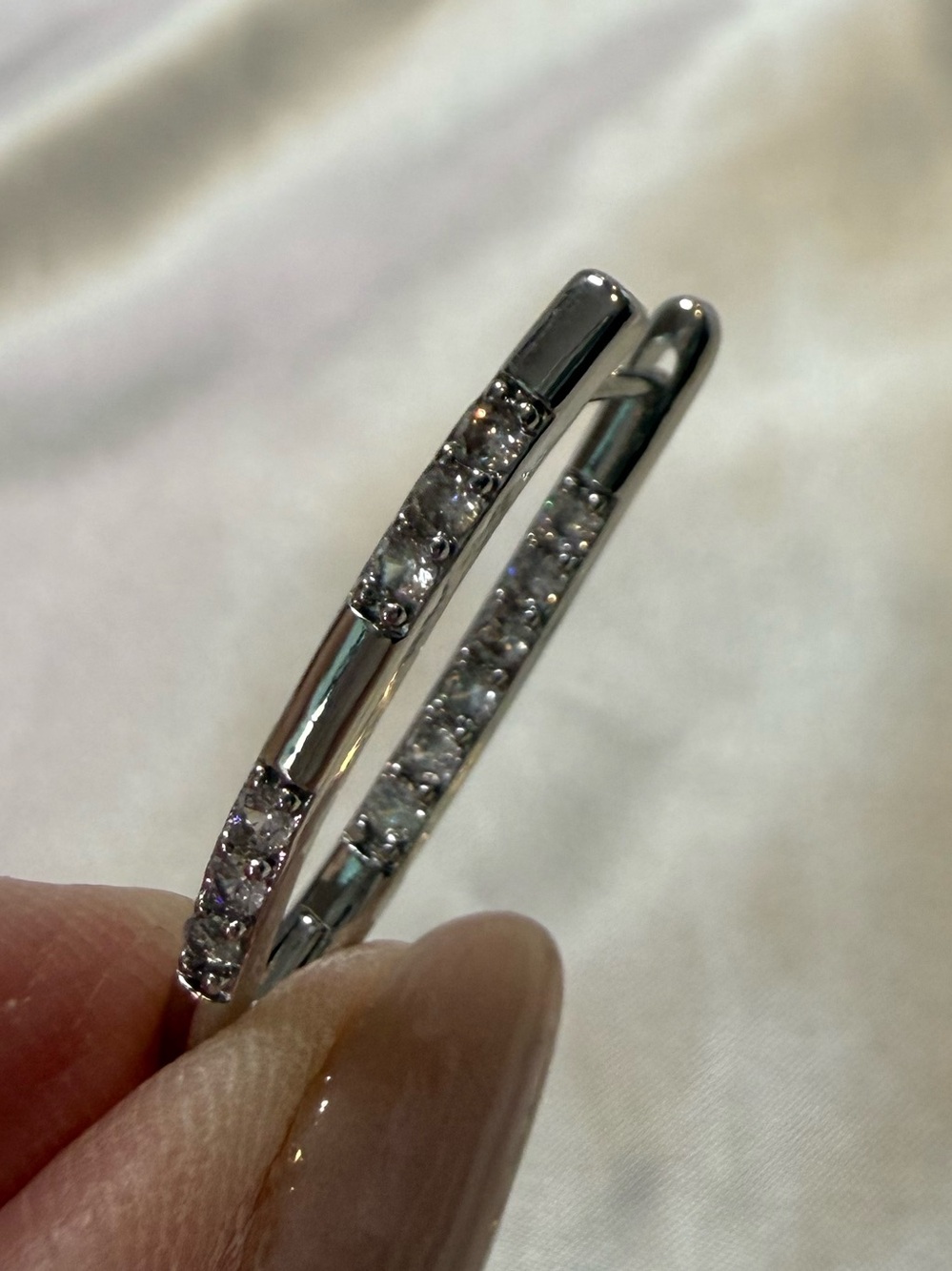 Silver Crystal Unique V Shaped Hoop Earrings Elegant Women Jewelry Sparkly NWOT - Picture 3 of 5
